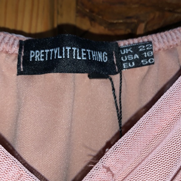 NWT Pretty Little Thing size 18 dusty rose mesh ruched Bardot bodycon dr… - Picture 3 of 9